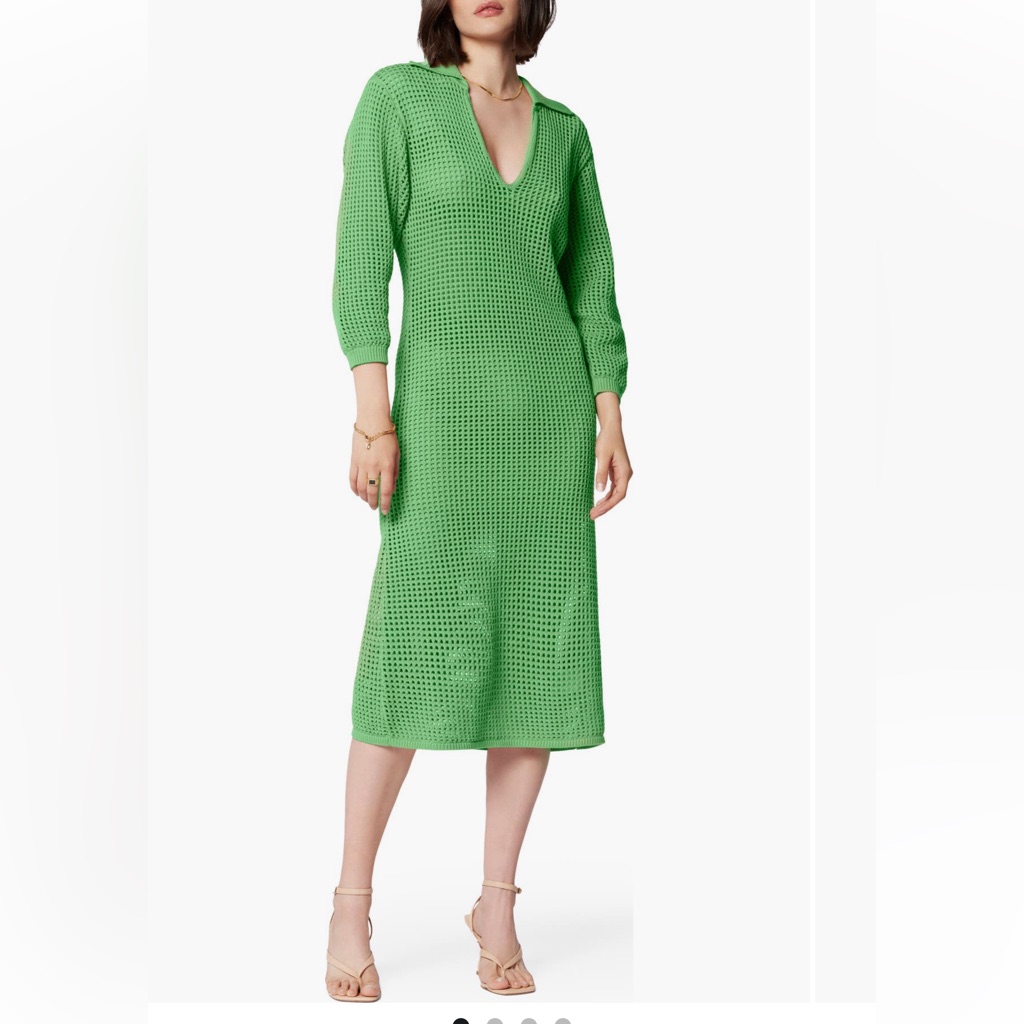 Equipment Remy Open Stitch Cotton Dress In Green Size Xs Nwt